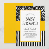 Whimsical Black White en Yellow Baby shower Kaart (Voorkant / Achterkant)