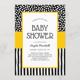 Whimsical Black White en Yellow Baby shower Kaart