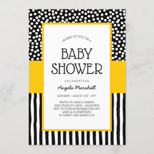 Whimsical Black White en Yellow Baby shower Kaart
