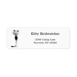 Whimsical Black White Grinning Cat Retouradres Etiket
