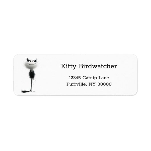 Whimsical Black White Grinning Cat Retouradres Etiket (Voorkant)