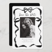 Whimsical Black White Photo Bow Bewaar de datum Save The Date (Voorkant / Achterkant)