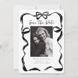 Whimsical Black White Photo Bow Bewaar de datum Save The Date