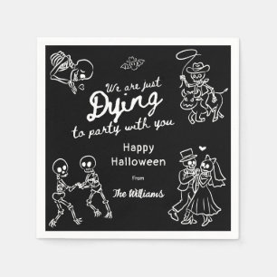 Whimsical Black White Quirky Hand getekend Hallowe Servet
