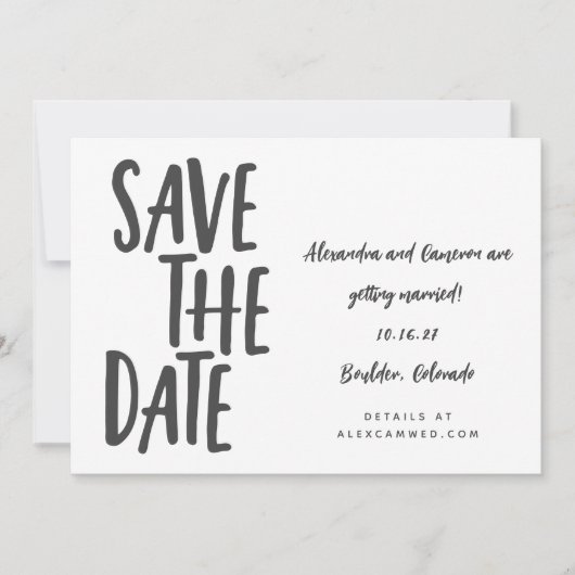 Whimsical Black White Simple Script-handschrift Save The Date (Voorkant)
