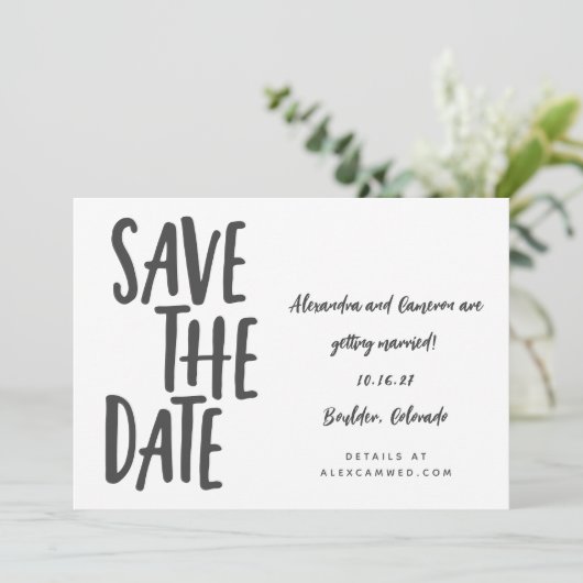 Whimsical Black White Simple Script-handschrift Save The Date (Staand voorkant)