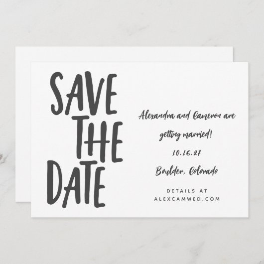 Whimsical Black White Simple Script-handschrift Save The Date (Voorkant / Achterkant)