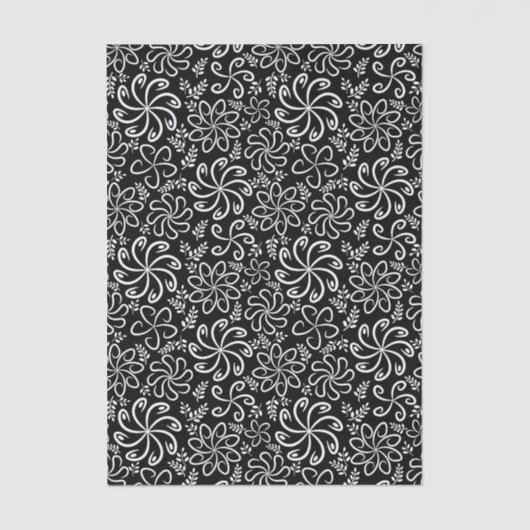 Whimsical Black White Spiral Flower Leafs Pattern Tissuepapier (Voorkant)