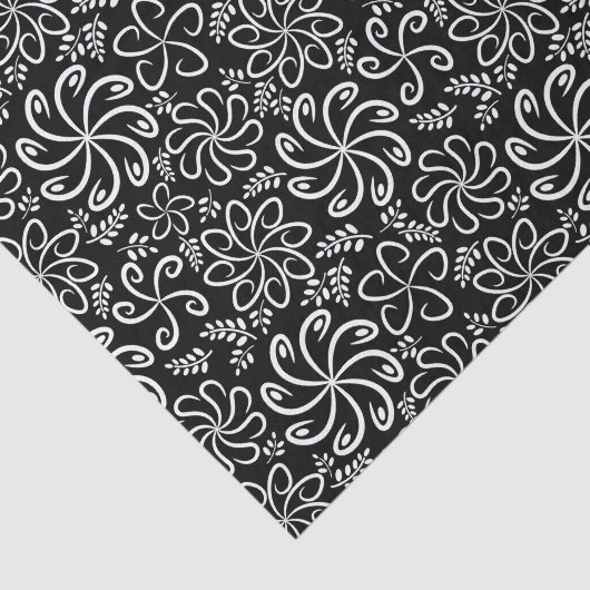 Whimsical Black White Spiral Flower Leafs Pattern Tissuepapier (Detail)