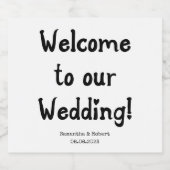 Whimsical Black White Welcome to Wedding Sparkling Wijnetiket (Enkel label)