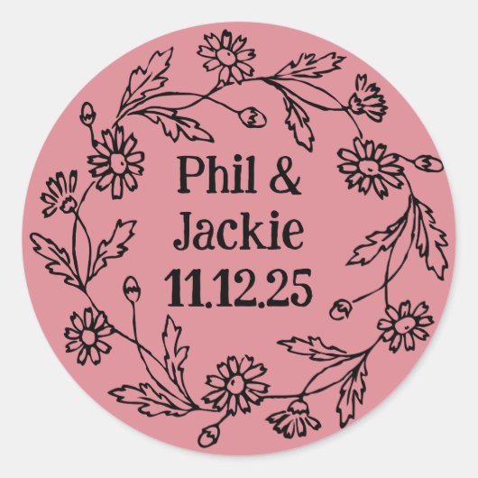 Whimsical Black Wreath Flower Circle Stickers (Voorkant)
