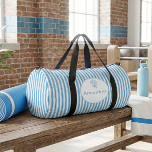 Whimsical Blau-Wit Gestreepte Preppy Monogram Plunjezak