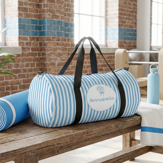 Whimsical Blau-Wit Gestreepte Preppy Monogram Plunjezak