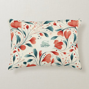 Whimsical Blauw blad & Rode Bloemen Patroon Accent Kussen