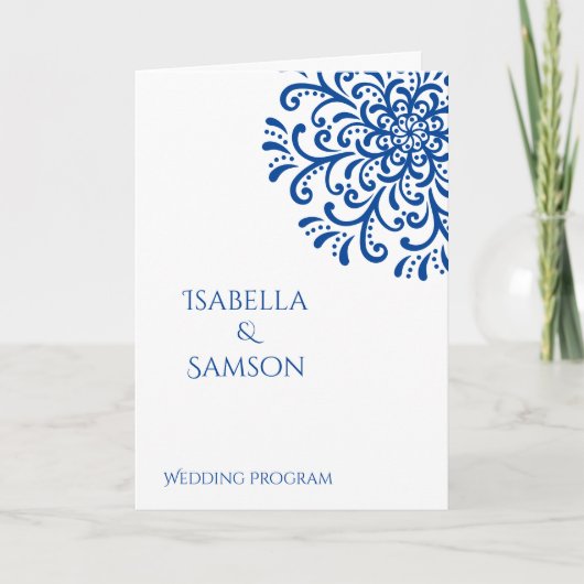 Whimsical Blauw Bloeiend Trouwprogramma Programma (Voorkant)