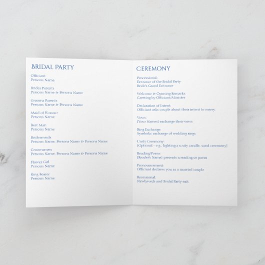 Whimsical Blauw Bloeiend Trouwprogramma Programma (Binnen)