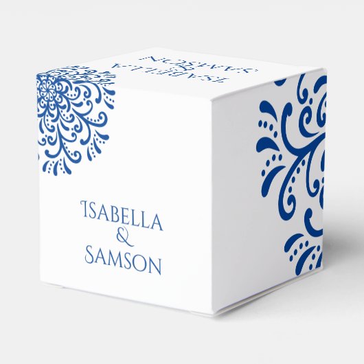 Whimsical Blauw Bloeiende Bruiloft Bedankdoosjes (Achterkant)