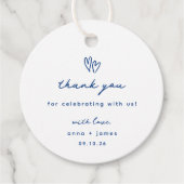 Whimsical Blauw Doodle Hart Bruiloft Bedankjes Labels (Voorkant)