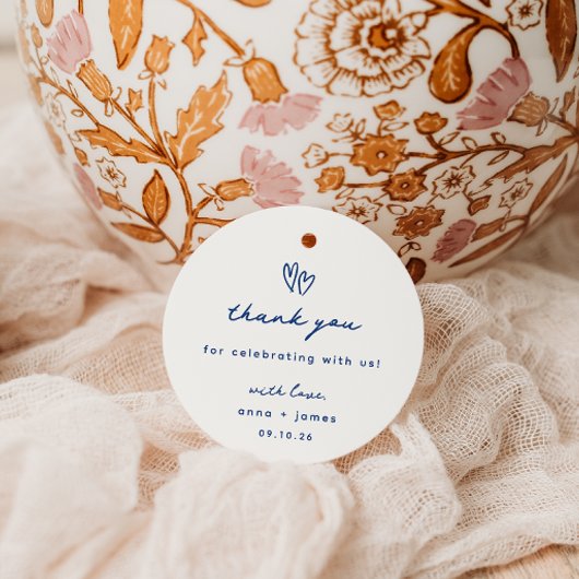 Whimsical Blauw Doodle Hart Bruiloft Bedankjes Labels