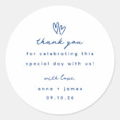 Whimsical Blauw Doodle Hart Trouwgunst Ronde Sticker (Voorkant)