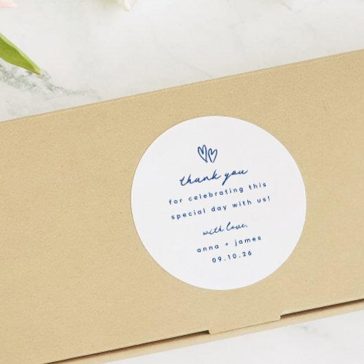 Whimsical Blauw Doodle Hart Trouwgunst Ronde Sticker