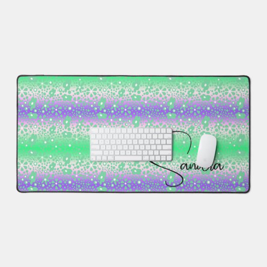 Whimsical Blauw en Groen Bloemen Ontwerp Bureaumat (Keyboard & Muis)