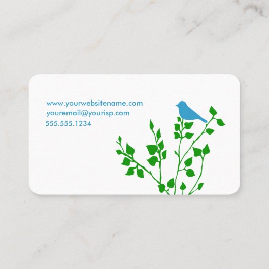 Whimsical Blauw en Groen Vogel Natuur Designer Visitekaartje (Achterkant)