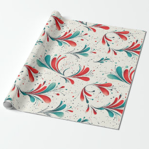 Whimsical Blauw en Rood Paisley Blad Patroon (2) Cadeaupapier