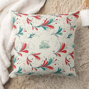 Whimsical Blauw en Rood Paisley Blad Patroon (2) Kussen