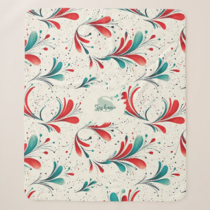 Whimsical Blauw en Rood Paisley Blad Patroon (2) Sherpa Deken