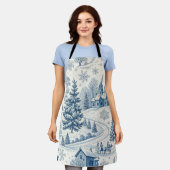 Whimsical Blauw en Wit Kerstmis Winter Scene Schort (Gedragen)