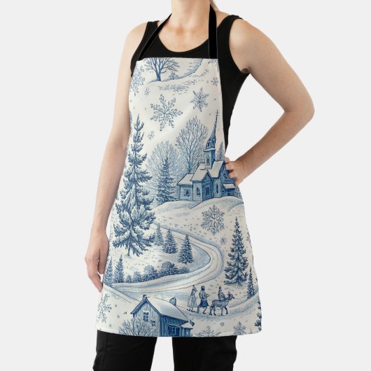 Whimsical Blauw en Wit Kerstmis Winter Scene Schort (Insitu)