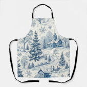 Whimsical Blauw en Wit Kerstmis Winter Scene Schort (Voorkant)