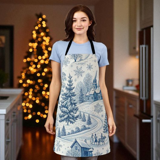 Whimsical Blauw en Wit Kerstmis Winter Scene Schort