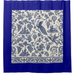 Whimsical Blauw en Wit Pauw, Kasteel Douchegordijn