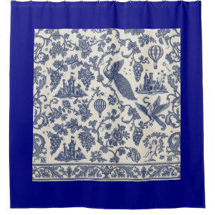 Whimsical Blauw en Wit Pauw, Kasteel Douchegordijn