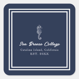 Whimsical Blauw en Wit Zeepaardje Vierkante Sticker