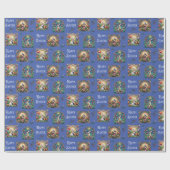 Whimsical blauw Glas in lood paashaas patroon Cadeaupapier (Vlak)