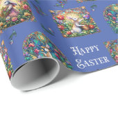 Whimsical blauw Glas in lood paashaas patroon Cadeaupapier (Rol Hoek)