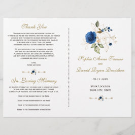 Whimsical Blauw Gouden Bloemen Trouwprogramma