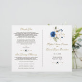 Whimsical Blauw Gouden Bloemen Trouwprogramma (Staand voorkant)