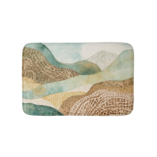 Whimsical Blauw Groen Bruin Abstracte Bergen Badmat (Voorkant)
