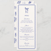 Whimsical, blauw Hand getrokken bruiloft Flat Menu (Voorkant / Achterkant)