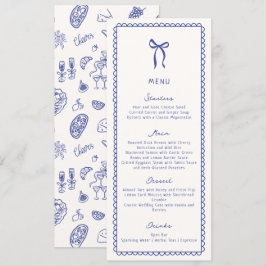 Whimsical, blauw Hand getrokken bruiloft Flat Menu