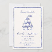 Whimsical blauw, Hand getrokken bruiloft opslaan v Kaart (Voorkant)