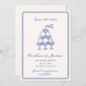 Whimsical blauw, Hand getrokken bruiloft opslaan v Kaart (Voorkant / Achterkant)