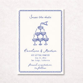 Whimsical blauw, Hand getrokken bruiloft opslaan v Kaart