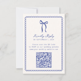 Whimsical, blauw Hand getrokken bruiloft QR code R RSVP Kaartje