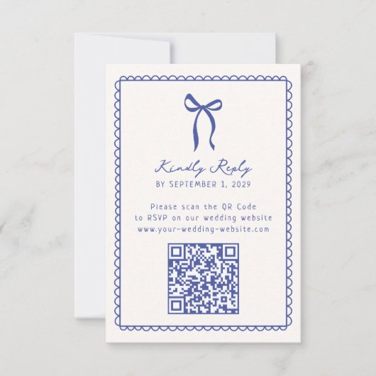 Whimsical, blauw Hand getrokken bruiloft QR code R RSVP Kaartje (Voorkant)