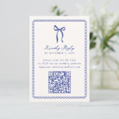 Whimsical, blauw Hand getrokken bruiloft QR code R RSVP Kaartje (Staand voorkant)